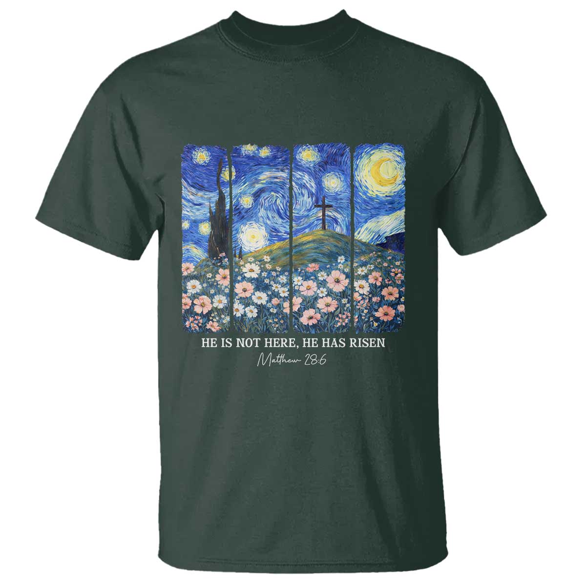 He is Risen T Shirt Christian Easter Starry Night Van Gogh