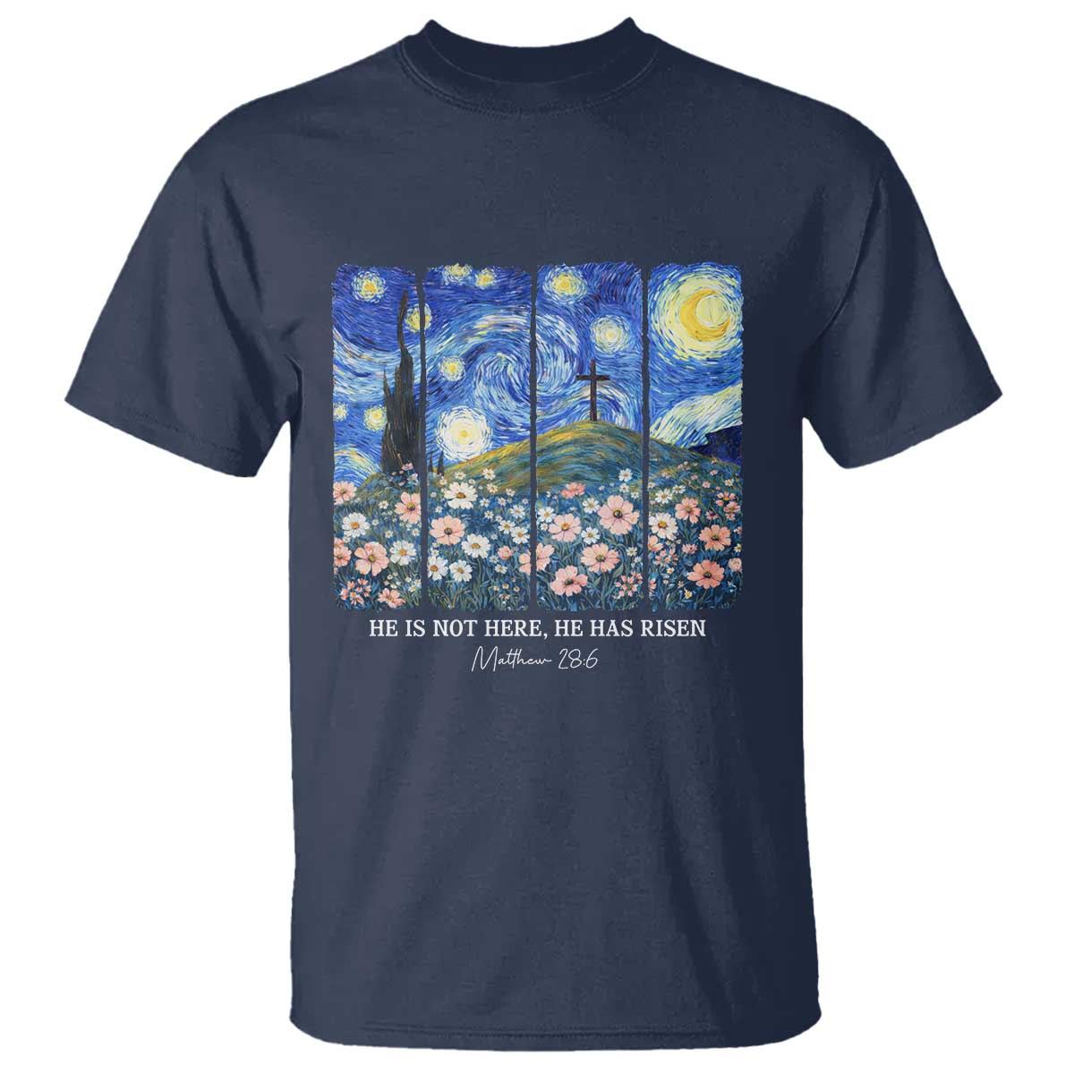 He is Risen T Shirt Christian Easter Starry Night Van Gogh