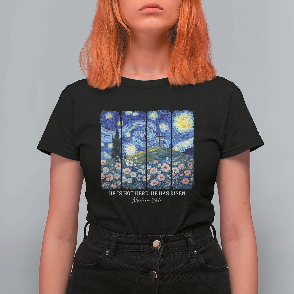 He is Risen T Shirt For Women Christian Easter Starry Night Van Gogh