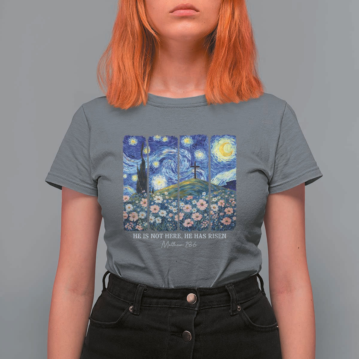 He is Risen T Shirt For Women Christian Easter Starry Night Van Gogh