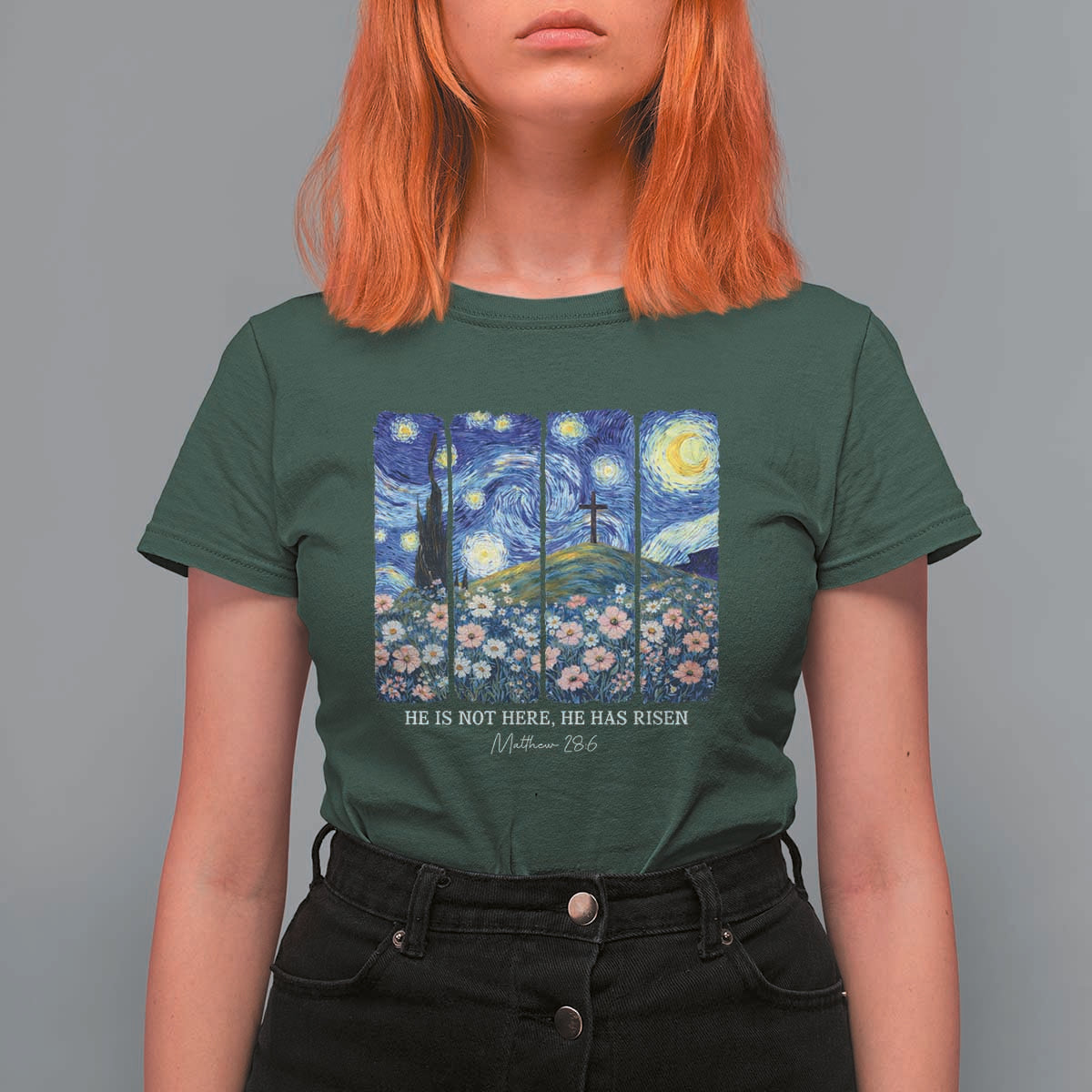 He is Risen T Shirt For Women Christian Easter Starry Night Van Gogh