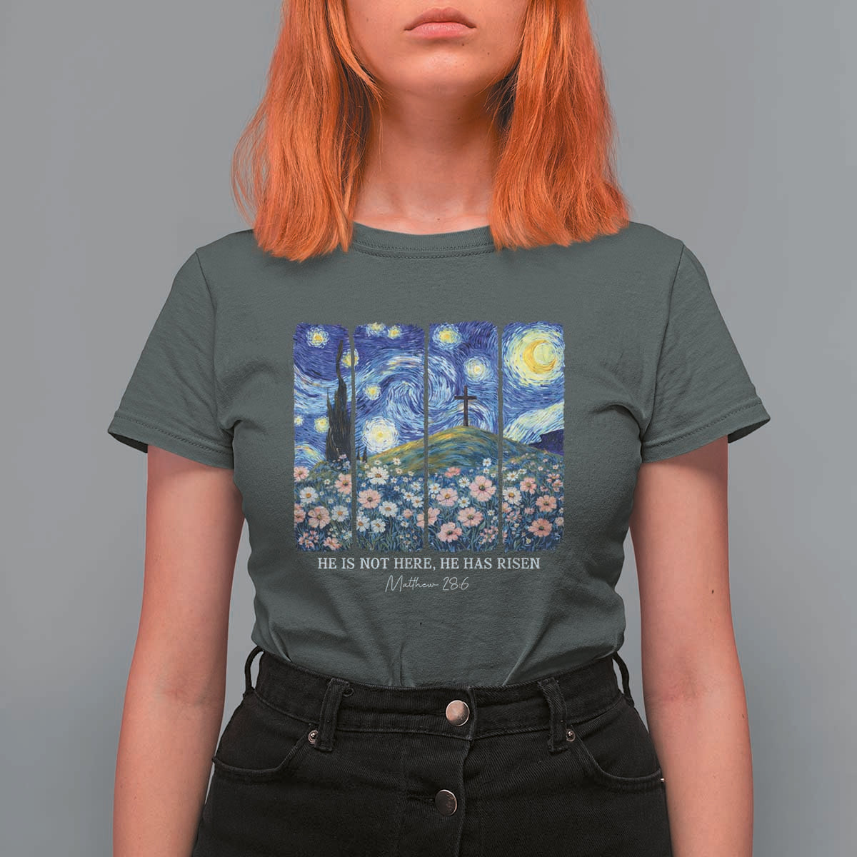 He is Risen T Shirt For Women Christian Easter Starry Night Van Gogh