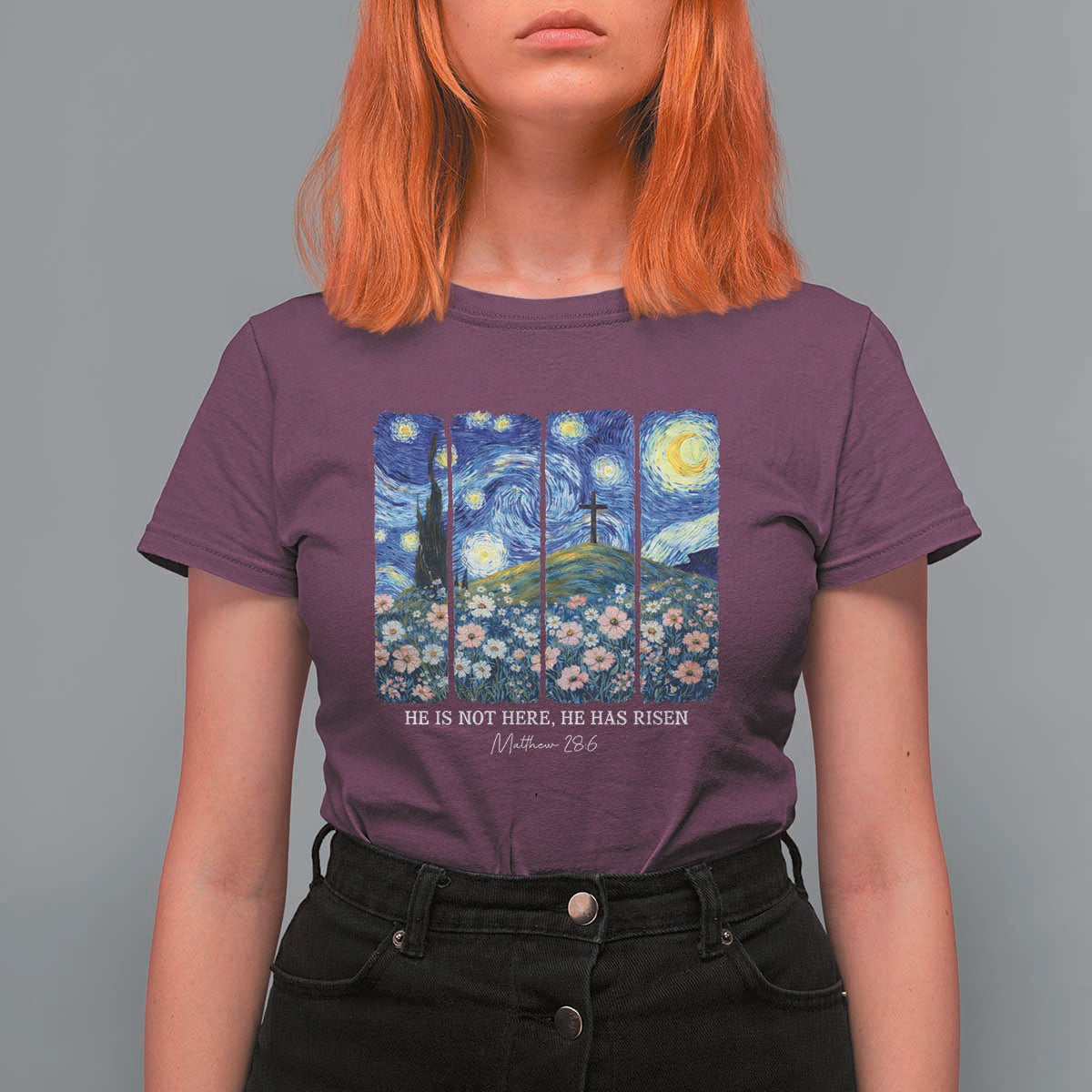 He is Risen T Shirt For Women Christian Easter Starry Night Van Gogh