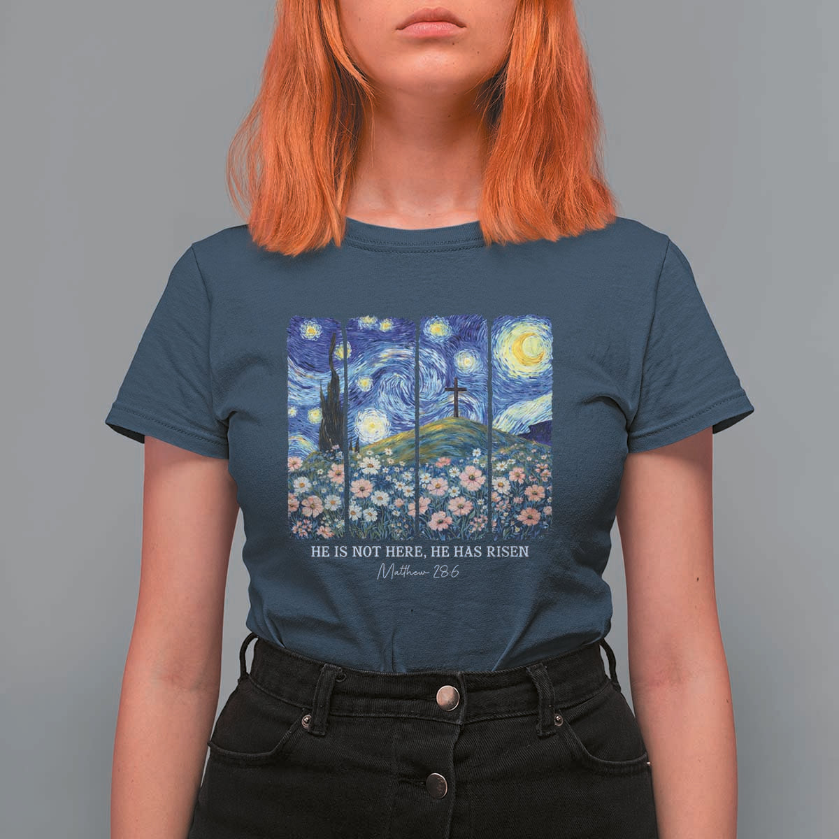 He is Risen T Shirt For Women Christian Easter Starry Night Van Gogh