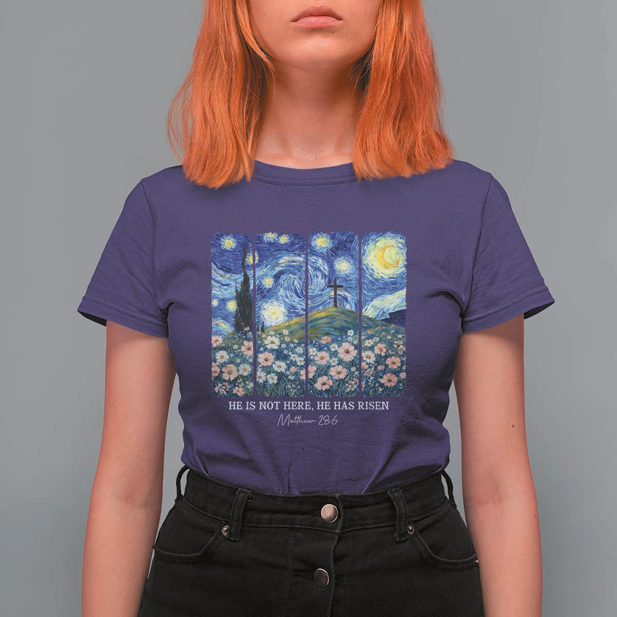 He is Risen T Shirt For Women Christian Easter Starry Night Van Gogh