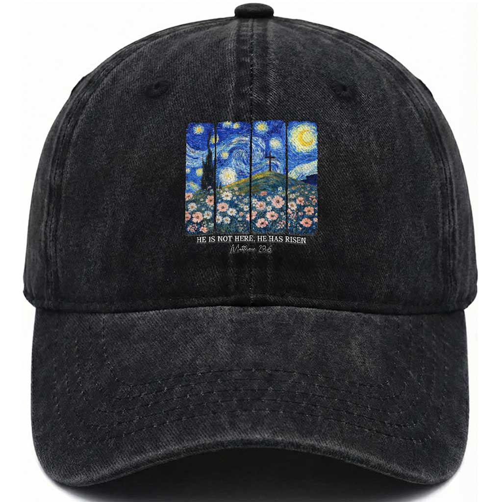 He is Risen Washed Cotton Baseball Cap Christian Easter Starry Night Van Gogh