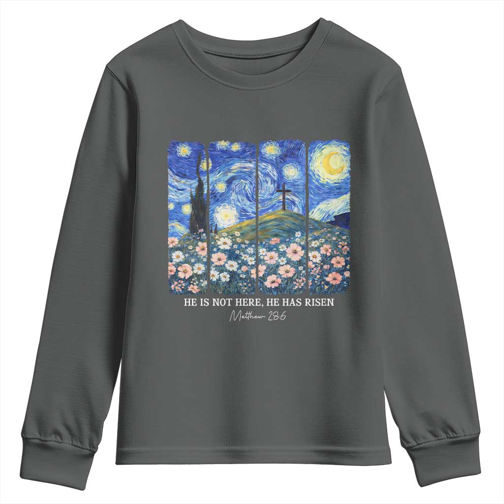 He is Risen Youth Sweatshirt Christian Easter Starry Night Van Gogh