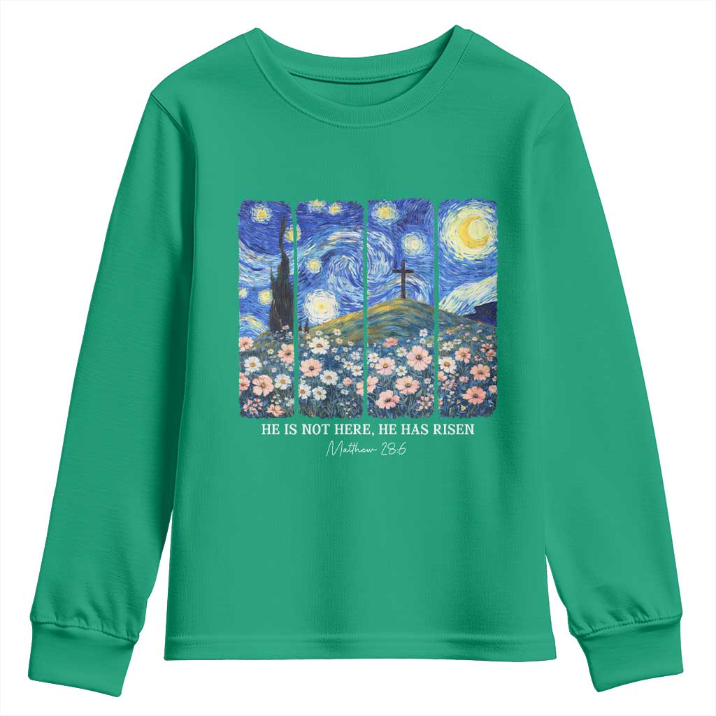 He is Risen Youth Sweatshirt Christian Easter Starry Night Van Gogh