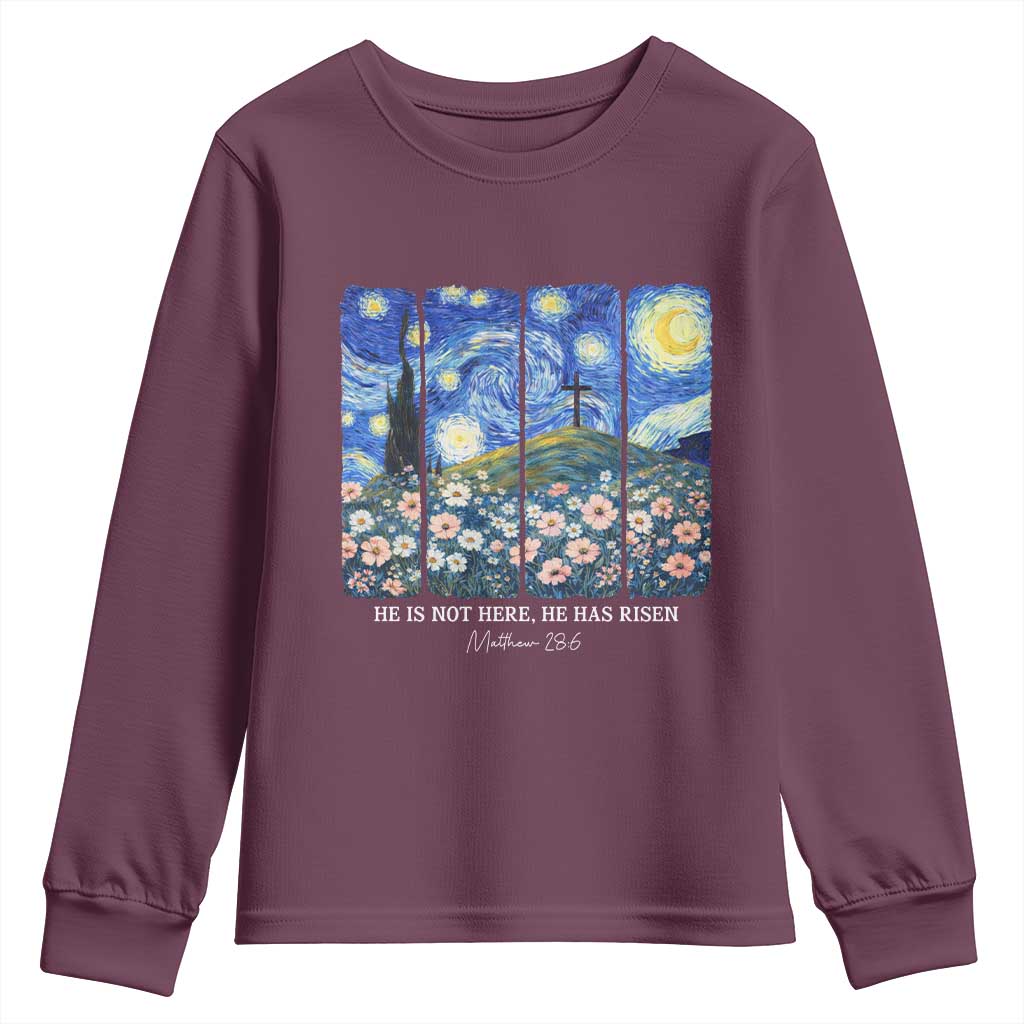 He is Risen Youth Sweatshirt Christian Easter Starry Night Van Gogh