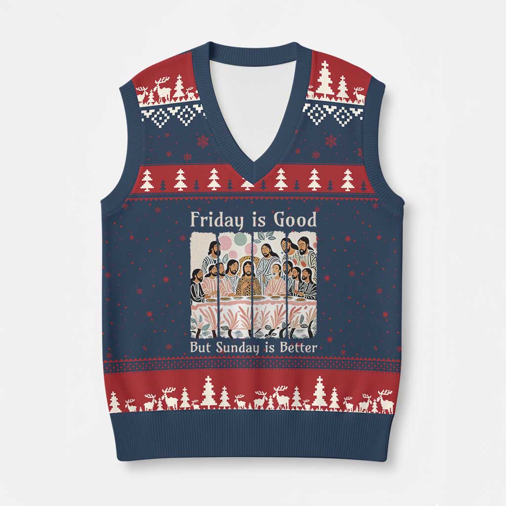 Friday is Good Sunday is Better V-Neck Knit Sweater Vest Christian Jesus Easter