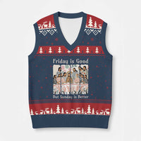 Friday is Good Sunday is Better V-Neck Knit Sweater Vest Christian Jesus Easter