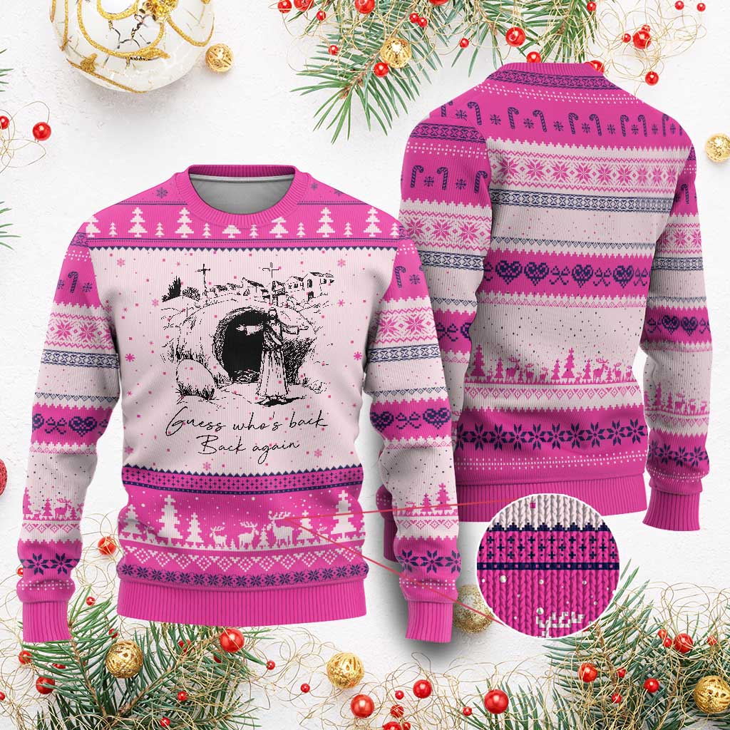 Guess Who's Back Back Again Ugly Christmas Sweater Funny Easter Jesus Christian