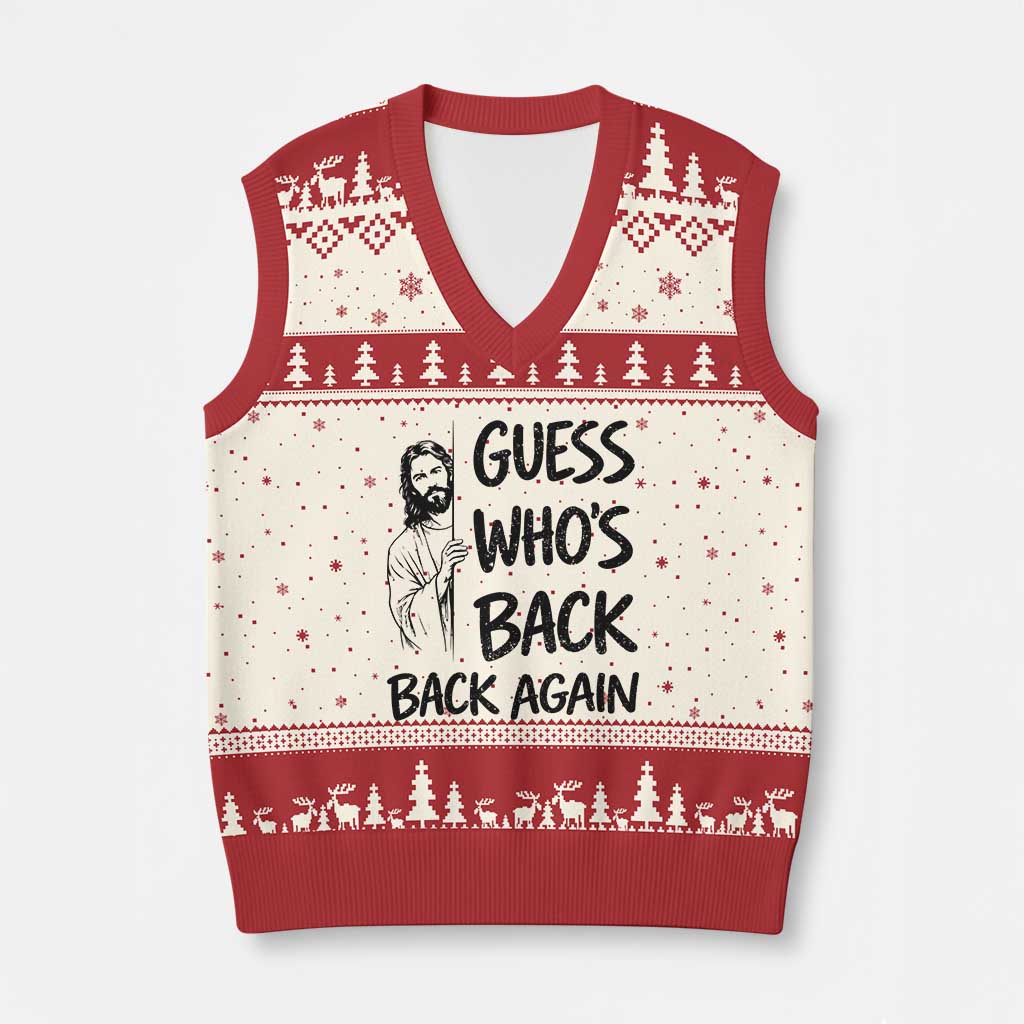 Funny Easter Jesus V-Neck Knit Sweater Vest Guess Who's Back Back Again