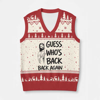 Funny Easter Jesus V-Neck Knit Sweater Vest Guess Who's Back Back Again