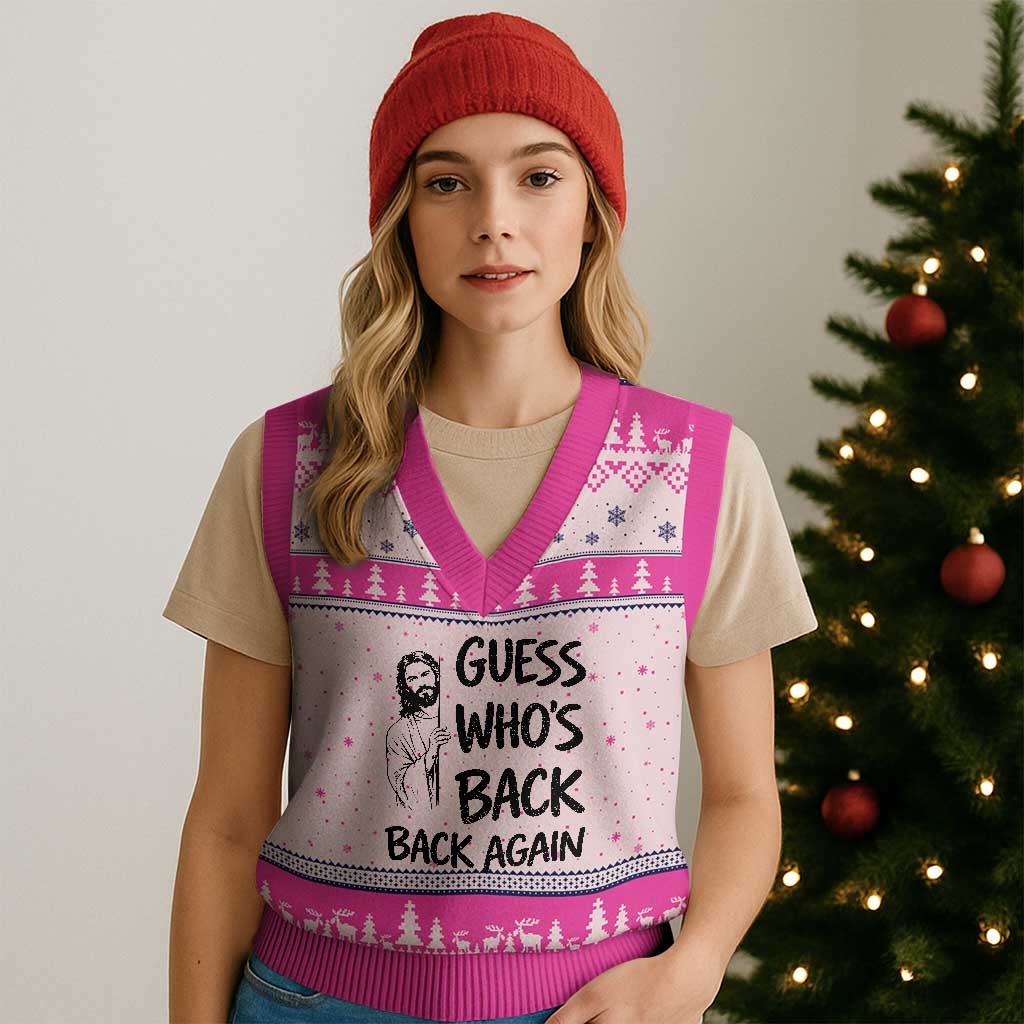Funny Easter Jesus V-Neck Knit Sweater Vest Guess Who's Back Back Again