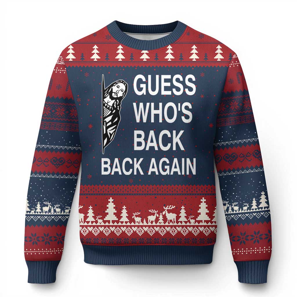 Guess Who's Back Back Again Ugly Christmas Sweater Funny Easter Jesus Meme