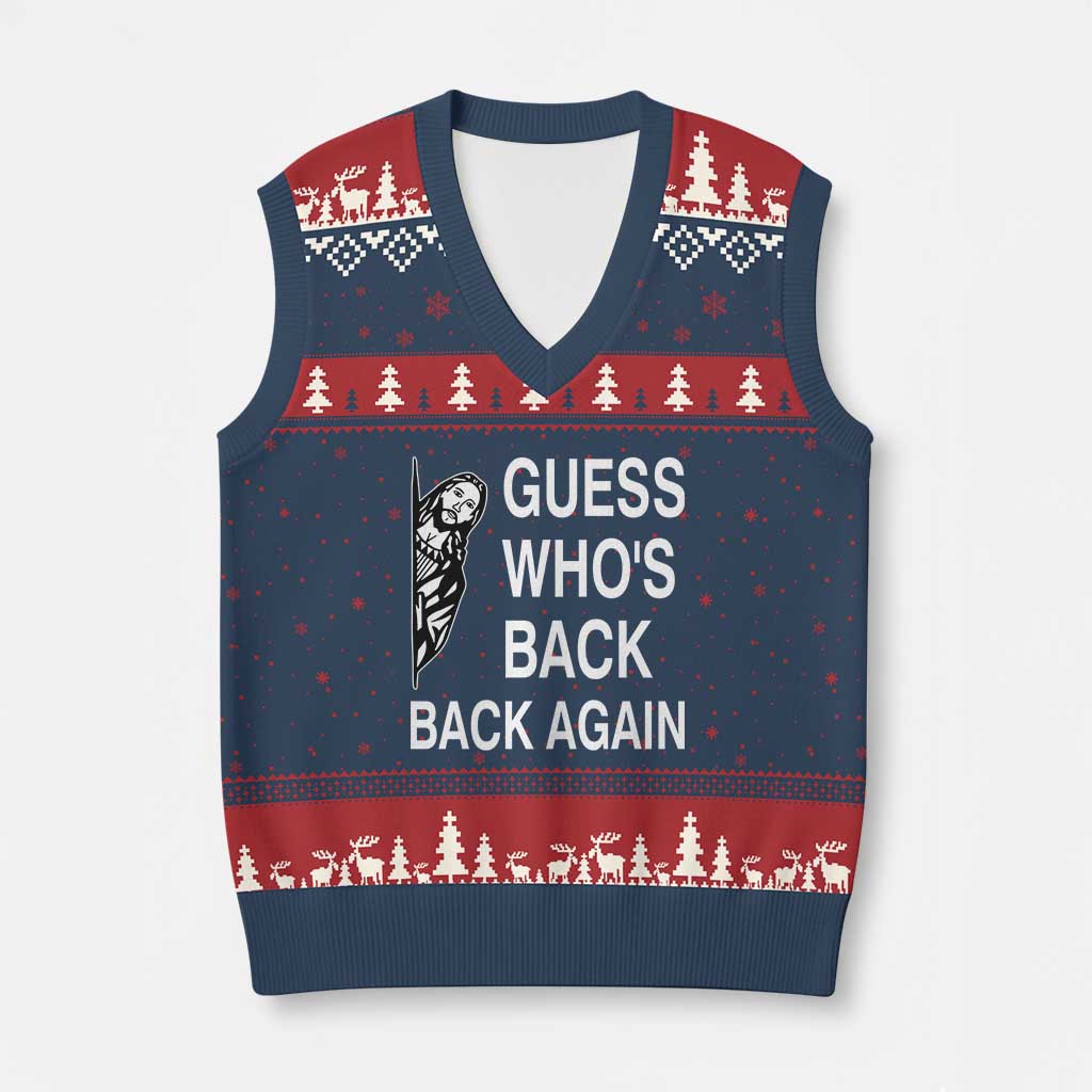 Guess Who's Back Back Again V-Neck Knit Sweater Vest Funny Easter Jesus Meme