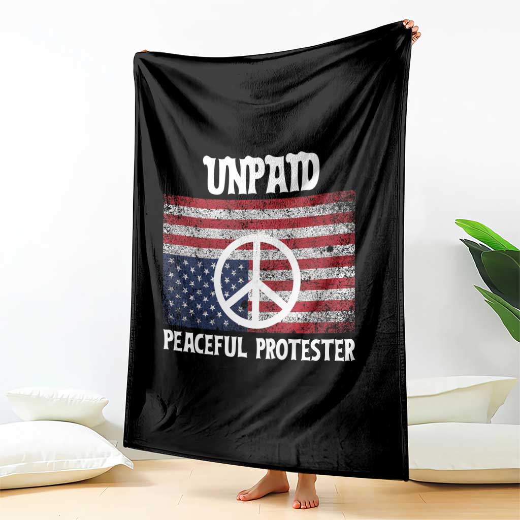 Unpaid Peaceful Protester Throw Blanket Peace Sign Anti War Patriotic US Flag