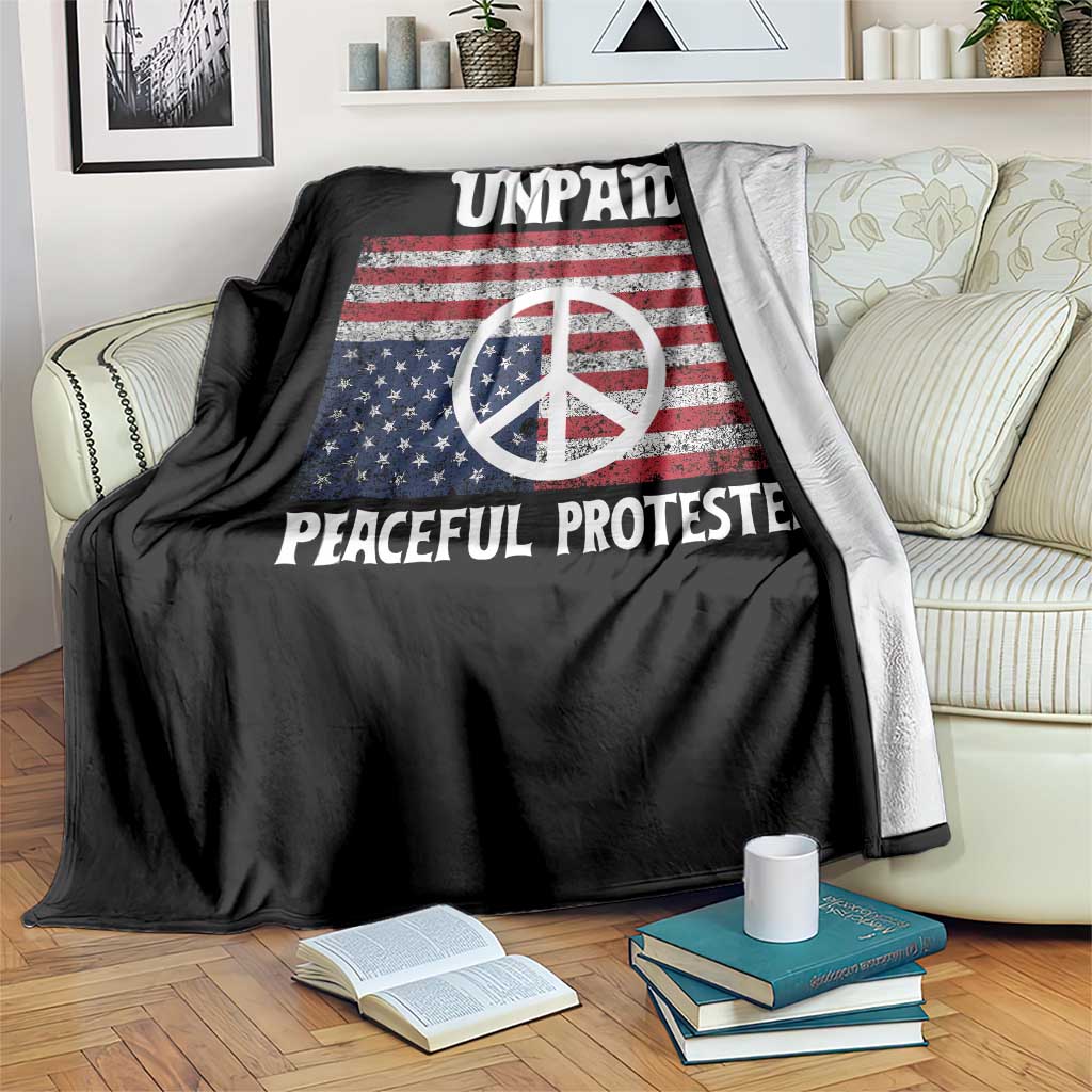 Unpaid Peaceful Protester Throw Blanket Peace Sign Anti War Patriotic US Flag