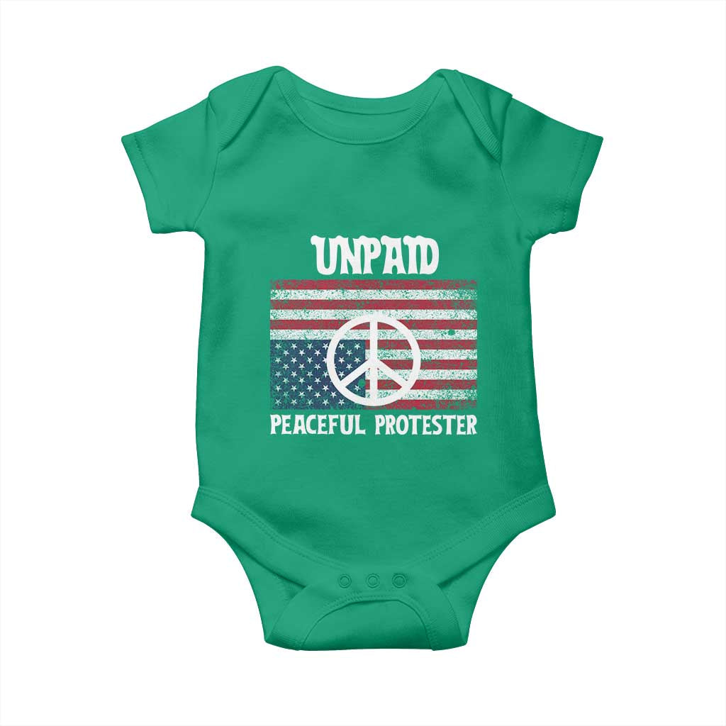 Unpaid Peaceful Protester Baby Onesie Peace Sign Anti War Patriotic US Flag