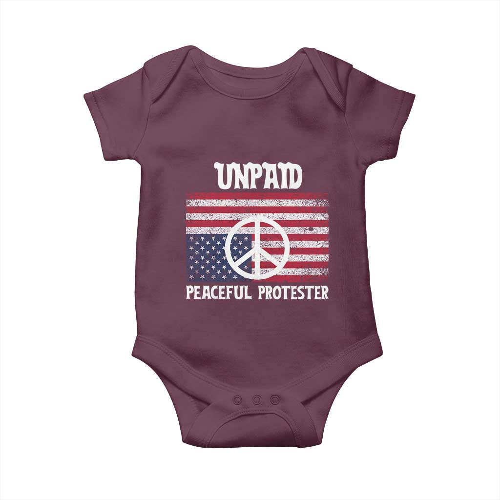 Unpaid Peaceful Protester Baby Onesie Peace Sign Anti War Patriotic US Flag