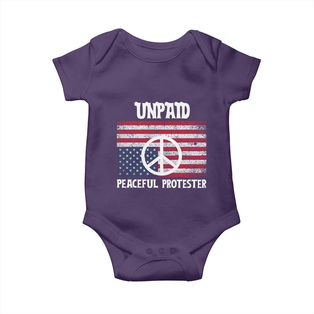Unpaid Peaceful Protester Baby Onesie Peace Sign Anti War Patriotic US Flag
