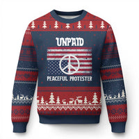 Unpaid Peaceful Protester Ugly Christmas Sweater Peace Sign Anti War Patriotic US Flag