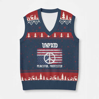 Unpaid Peaceful Protester V-Neck Knit Sweater Vest Peace Sign Anti War Patriotic US Flag