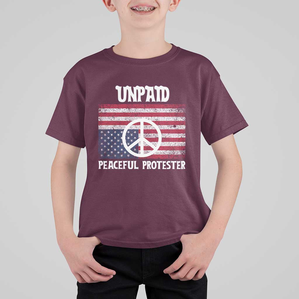 Unpaid Peaceful Protester T Shirt For Kid Peace Sign Anti War Patriotic US Flag