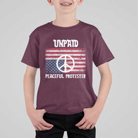 Unpaid Peaceful Protester T Shirt For Kid Peace Sign Anti War Patriotic US Flag