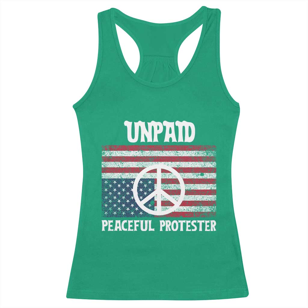 Unpaid Peaceful Protester Racerback Tank Top Peace Sign Anti War Patriotic US Flag