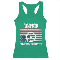 Unpaid Peaceful Protester Racerback Tank Top Peace Sign Anti War Patriotic US Flag