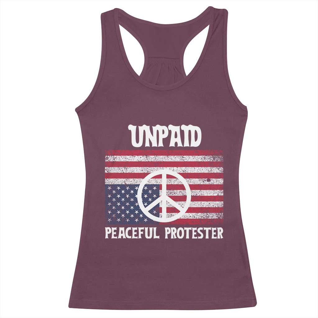 Unpaid Peaceful Protester Racerback Tank Top Peace Sign Anti War Patriotic US Flag