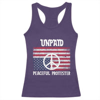 Unpaid Peaceful Protester Racerback Tank Top Peace Sign Anti War Patriotic US Flag