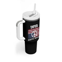 Unpaid Peaceful Protester Tumbler With Handle Peace Sign Anti War Patriotic US Flag