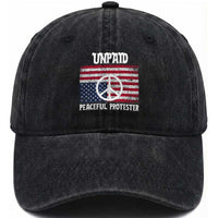 Unpaid Peaceful Protester Washed Cotton Baseball Cap Peace Sign Anti War Patriotic US Flag