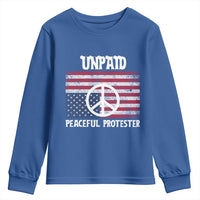 Unpaid Peaceful Protester Youth Sweatshirt Peace Sign Anti War Patriotic US Flag