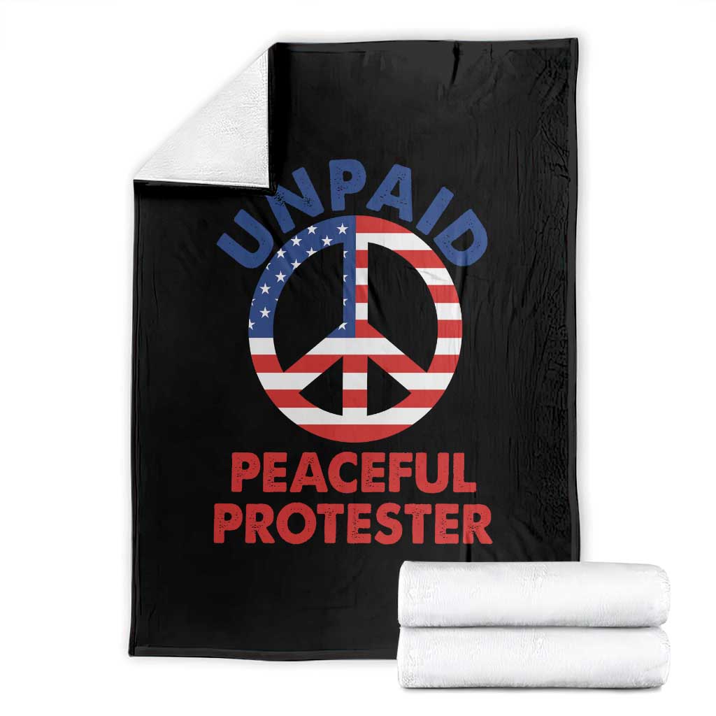 Unpaid Peaceful Protester Throw Blanket Peace Sign Patriotic US Flag Political Protest