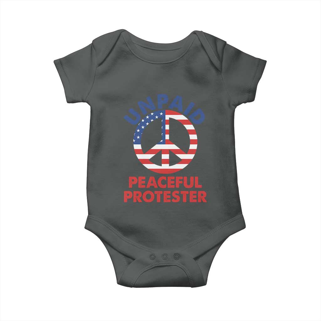 Unpaid Peaceful Protester Baby Onesie Peace Sign Patriotic US Flag Political Protest