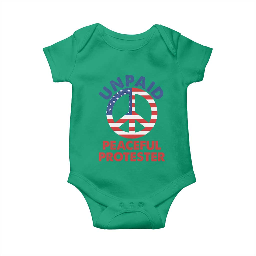 Unpaid Peaceful Protester Baby Onesie Peace Sign Patriotic US Flag Political Protest