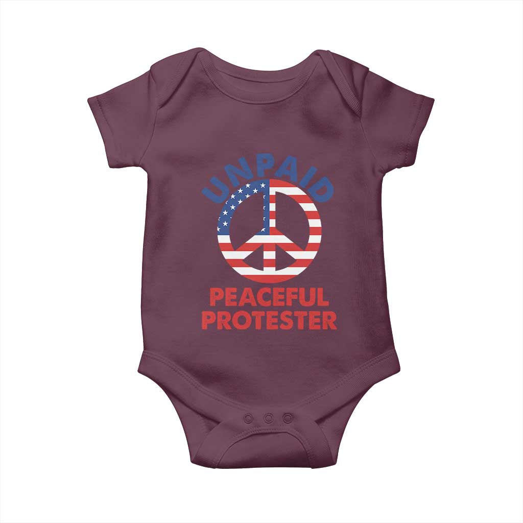 Unpaid Peaceful Protester Baby Onesie Peace Sign Patriotic US Flag Political Protest