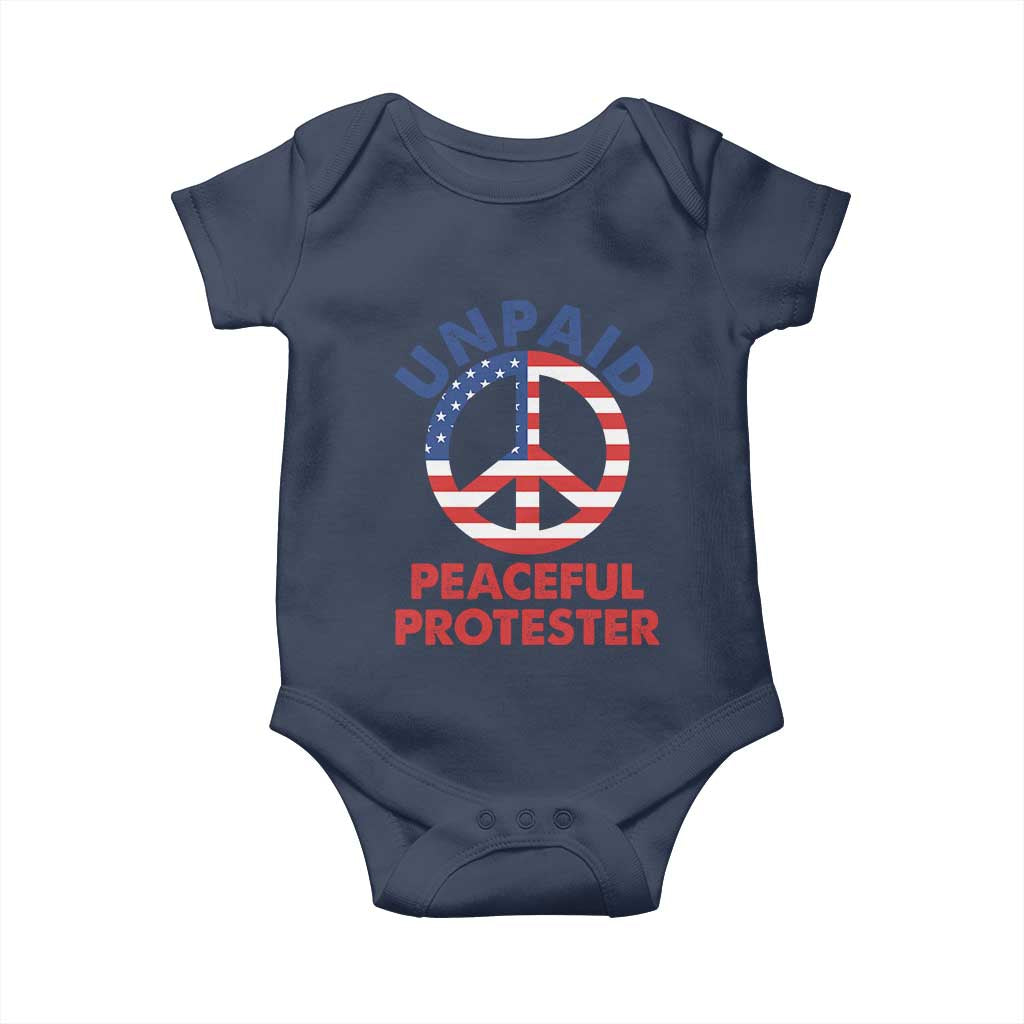 Unpaid Peaceful Protester Baby Onesie Peace Sign Patriotic US Flag Political Protest