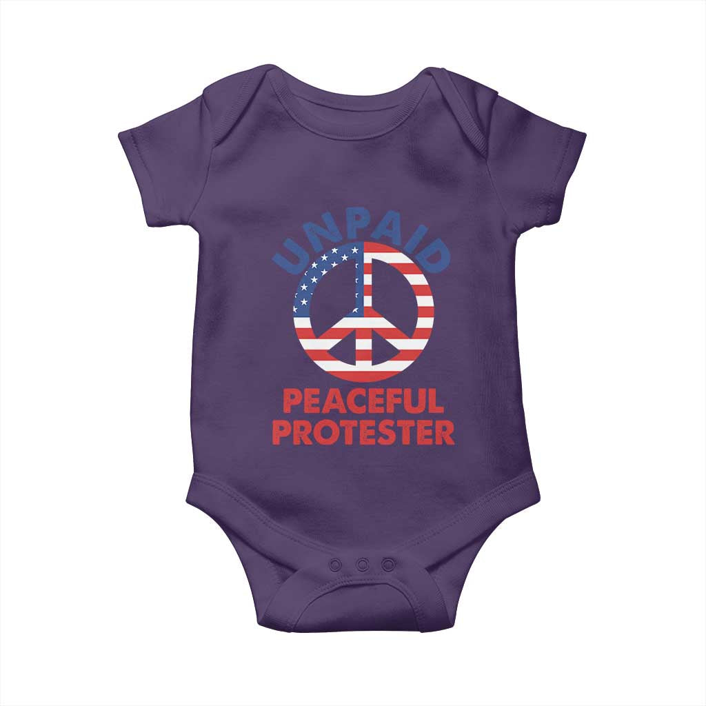 Unpaid Peaceful Protester Baby Onesie Peace Sign Patriotic US Flag Political Protest