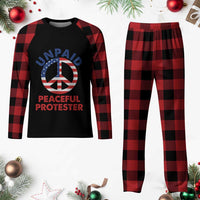 Unpaid Peaceful Protester Plaid Pajama Set Peace Sign Patriotic US Flag Political Protest