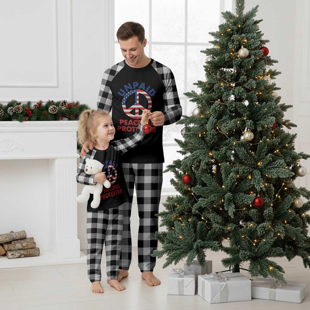 Unpaid Peaceful Protester Plaid Pajama Set Peace Sign Patriotic US Flag Political Protest