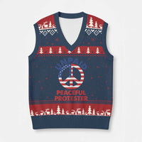 Unpaid Peaceful Protester V-Neck Knit Sweater Vest Peace Sign Patriotic US Flag Political Protest