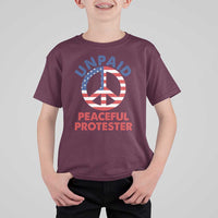 Unpaid Peaceful Protester T Shirt For Kid Peace Sign Patriotic US Flag Political Protest