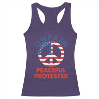 Unpaid Peaceful Protester Racerback Tank Top Peace Sign Patriotic US Flag Political Protest
