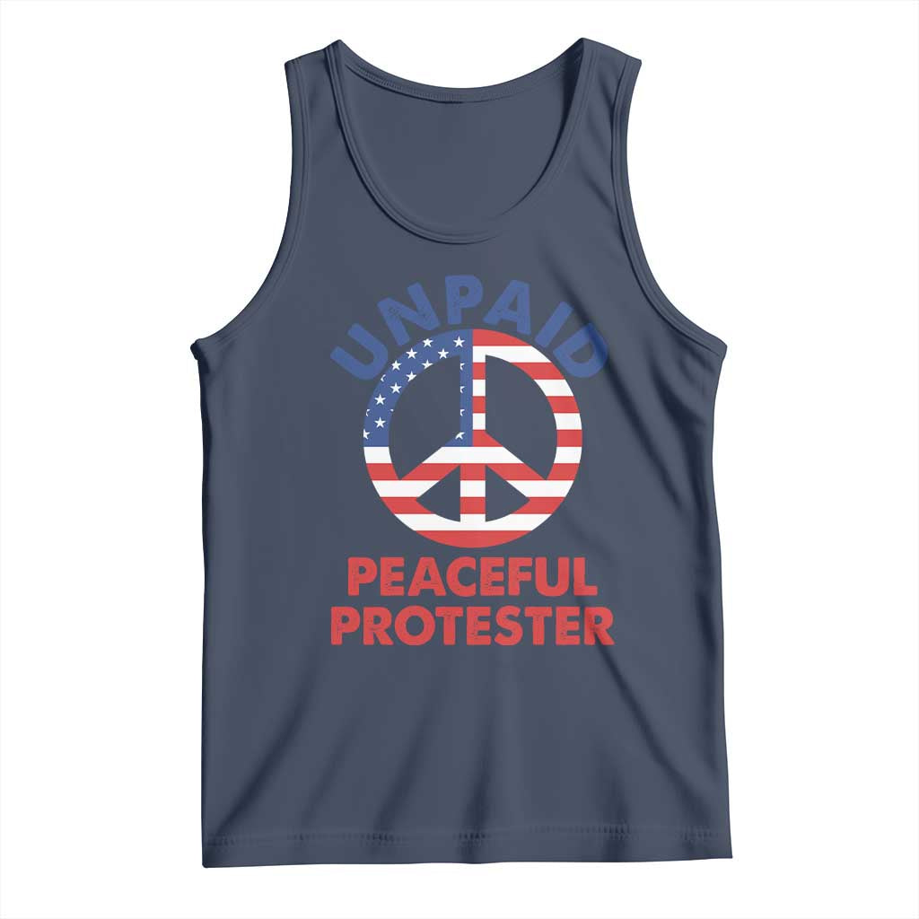 Unpaid Peaceful Protester Tank Top Peace Sign Patriotic US Flag Political Protest