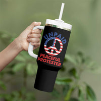 Unpaid Peaceful Protester Tumbler With Handle Peace Sign Patriotic US Flag Political Protest
